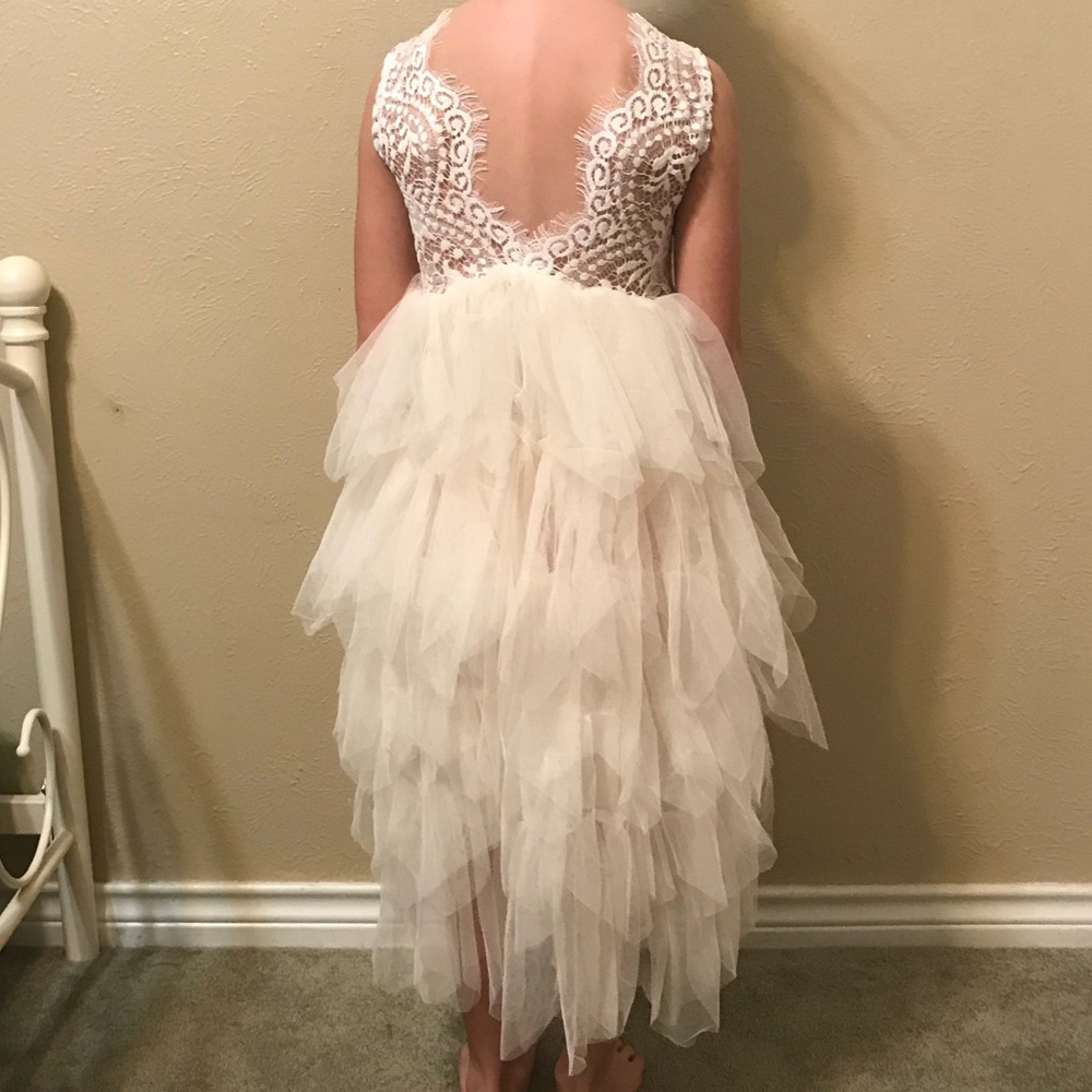 Flower girl dress, lace and tulle.